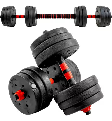 Set de mancuernas de 20 kilos (44 lbs) + Barra Acolchada 💪